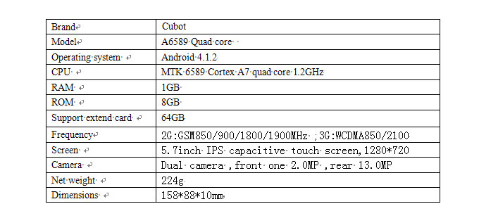 MTK 6589 Quad Core CPU /13.0MP Camera ,Review For Cubot A6589