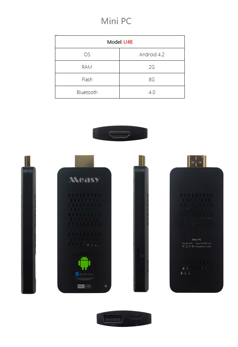 Measy release their quad core tv stick model U4B RK3188 2GB Bluetooth 4.0