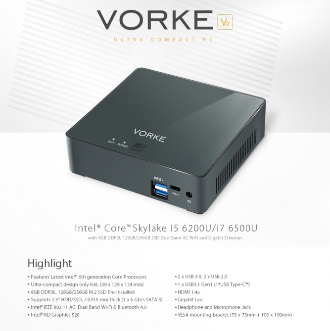 Official Release of Skylake Powered VORKE V2 Ultra Compact MINI PC