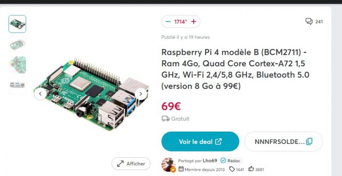Raspberry Pi 4 model B (BCM2711) &#8211; Ram 4GB 69€  (8GB 99€)