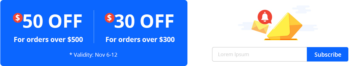 subscribe to get $50 off and $30 off