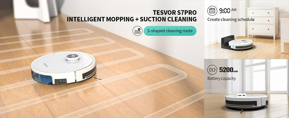 Tesvor S7 Pro Robot Vacuum Cleaner with Mop Function, 6000Pa Suction, Laser Navigation, 600ml Dustbin, 180Mins Runtime, 150sqm Max Vacuuming Area, App Control Remote Control 