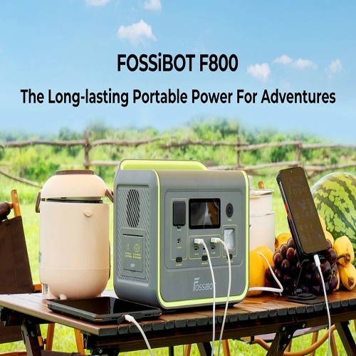 FOSSiBOT F800 Portable Power Station, 512Wh LiFePO4 Solar Generator, 800W AC Output, 200W Max Solar Input, 8 Outlets, LED Light