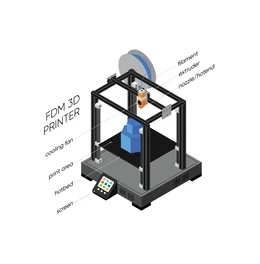 Fused deposition modeling, or FDM 3D Printer in isometric graphic