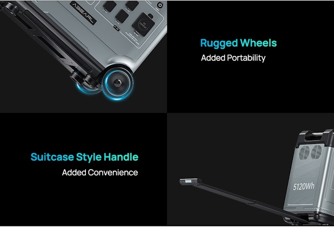 Rugged wheels and the telescopic handle improve portability