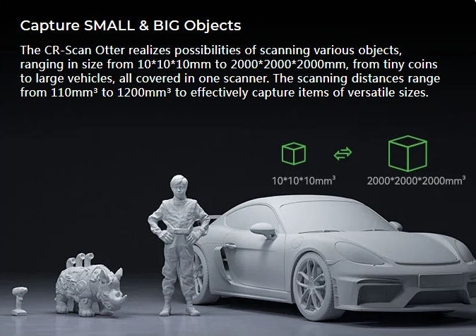 Large scanning range, Capture small & big objects