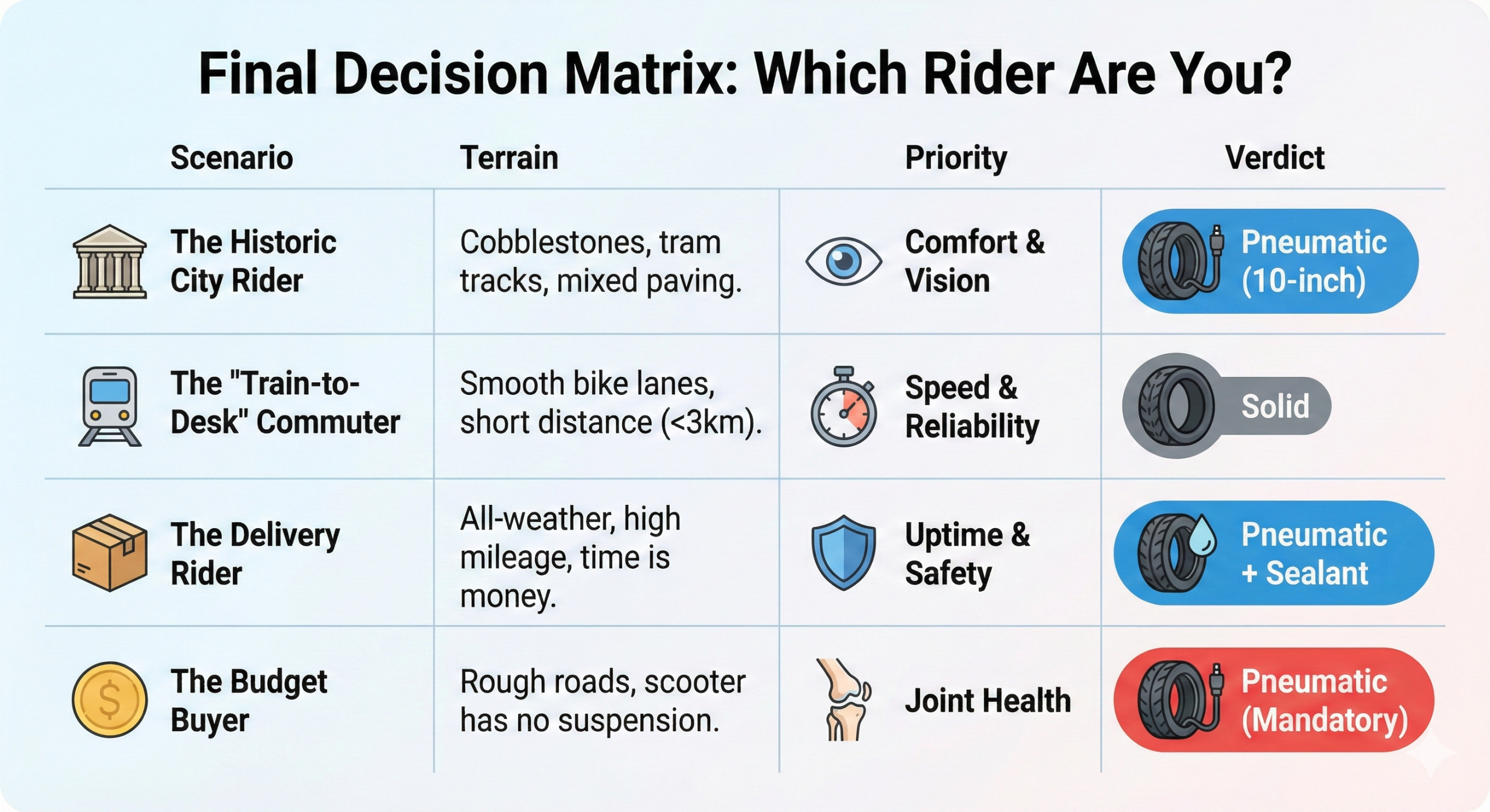 Solid vs. Pneumatic Scooter Tires: Comfort vs. No Flats